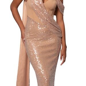 JLUXLABEL One Shoulder Sequin Dress in Nude